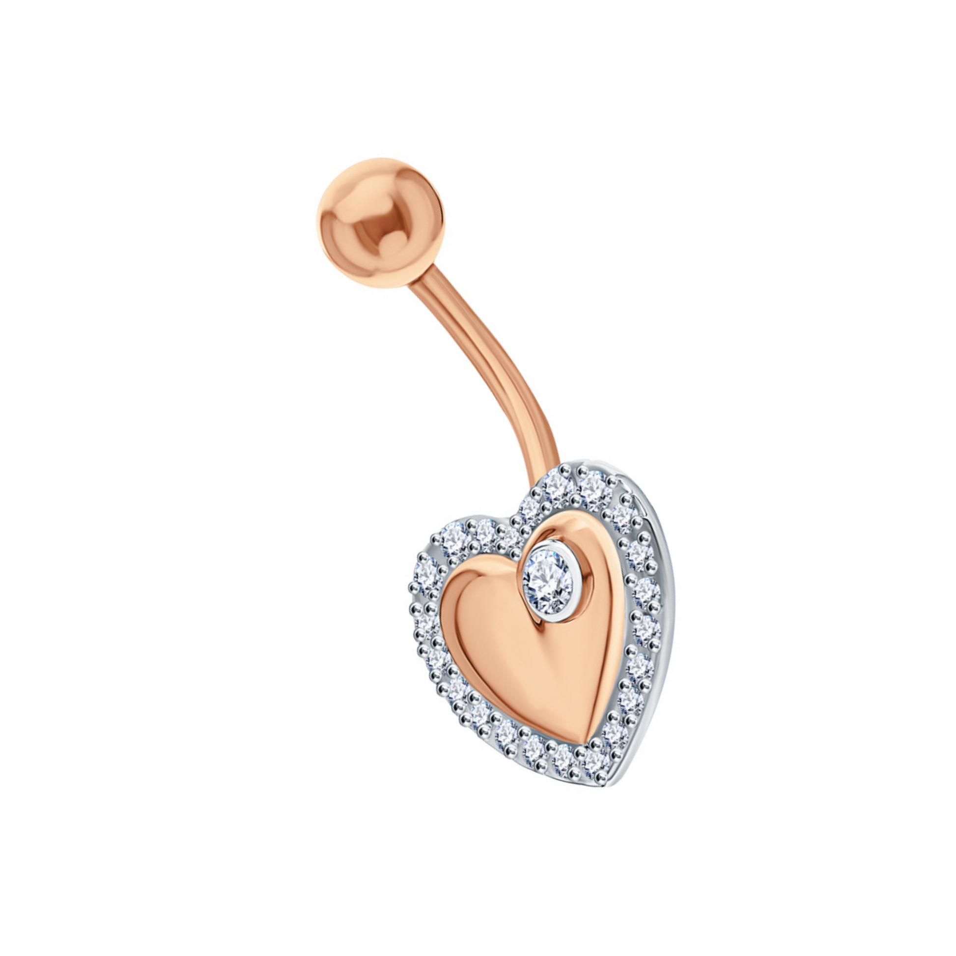 14K Gold Heart Diamond Belly Ring | Curved Navel Piercing | Floating Heart Belly Button Ring | Body Jewelry | Valentine or Anniversary Gift. cushionblue