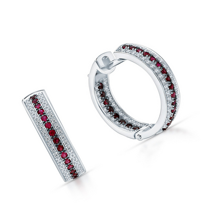 14K Gold Pink Ruby Clicker Earring | Minimalist Hoop Earring | July Birthstone Jewelry | Gift for Mom | Dainty Ruby Hoop. Cushionblue