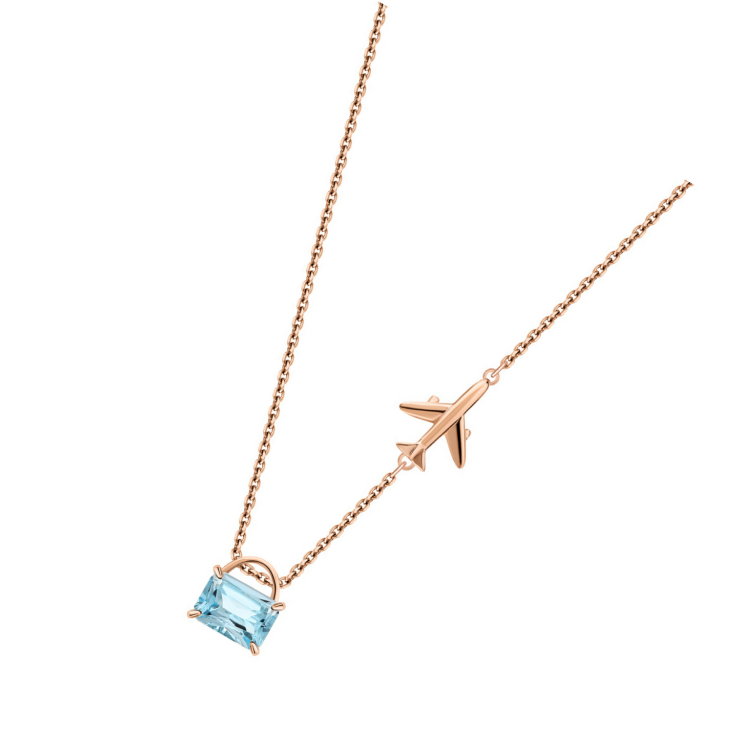 14K Gold Emerald Cut Sky Topaz Pendant | Solitaire Topaz Necklace | Airplane Charm Pendant,  | Flying High Necklace | Birthday Gift for Her. Cushionblue