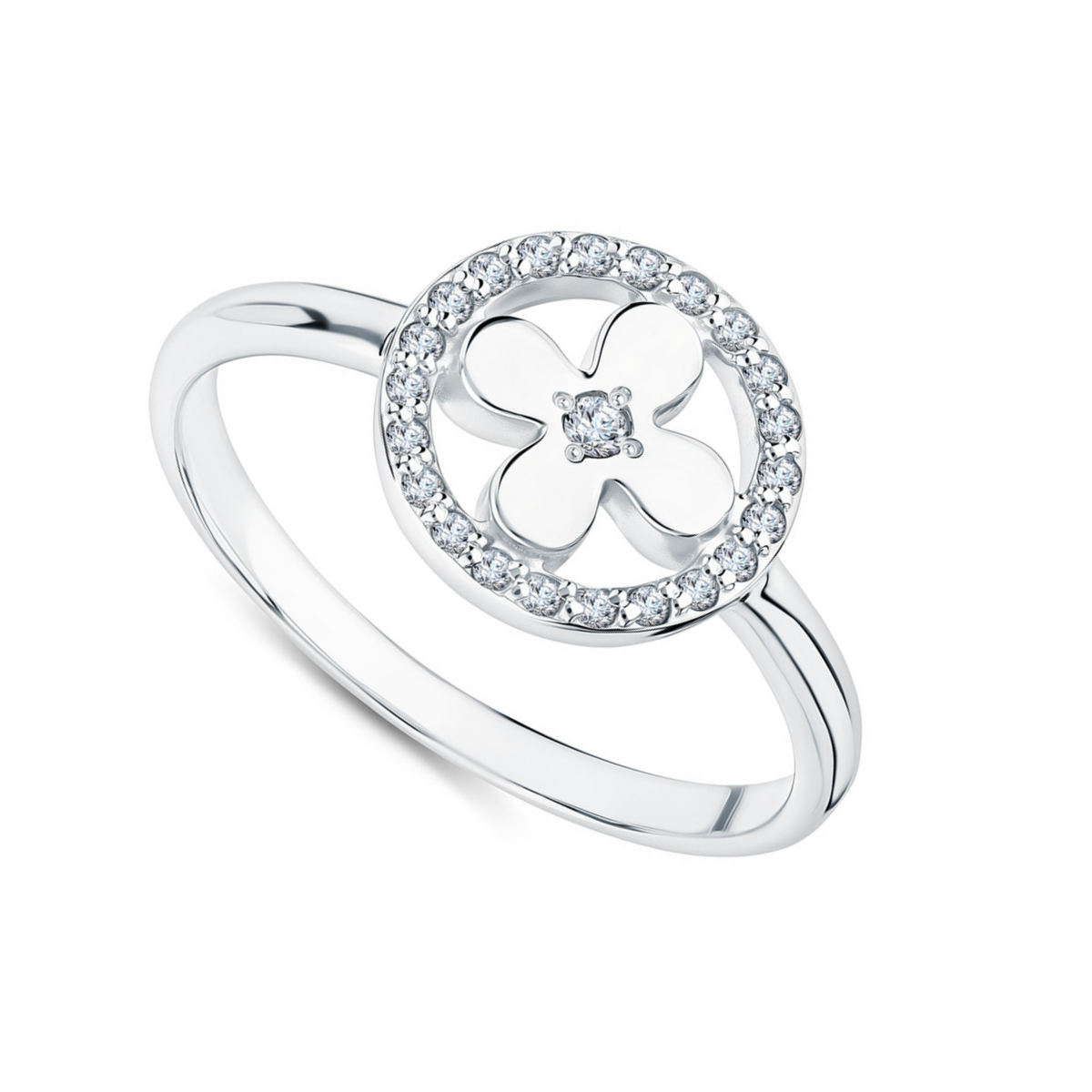 14k Solid Gold Four Petal Flower Diamond Ring | Clover Engagement Band | Art Deco Ring for Women, Bridesmaid Gift. Cushionblue