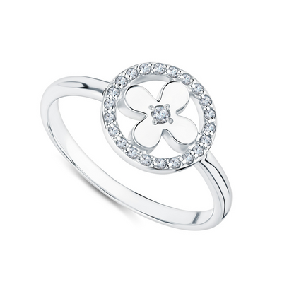 14k Solid Gold Four Petal Flower Diamond Ring | Clover Engagement Band | Art Deco Ring for Women, Bridesmaid Gift. Cushionblue