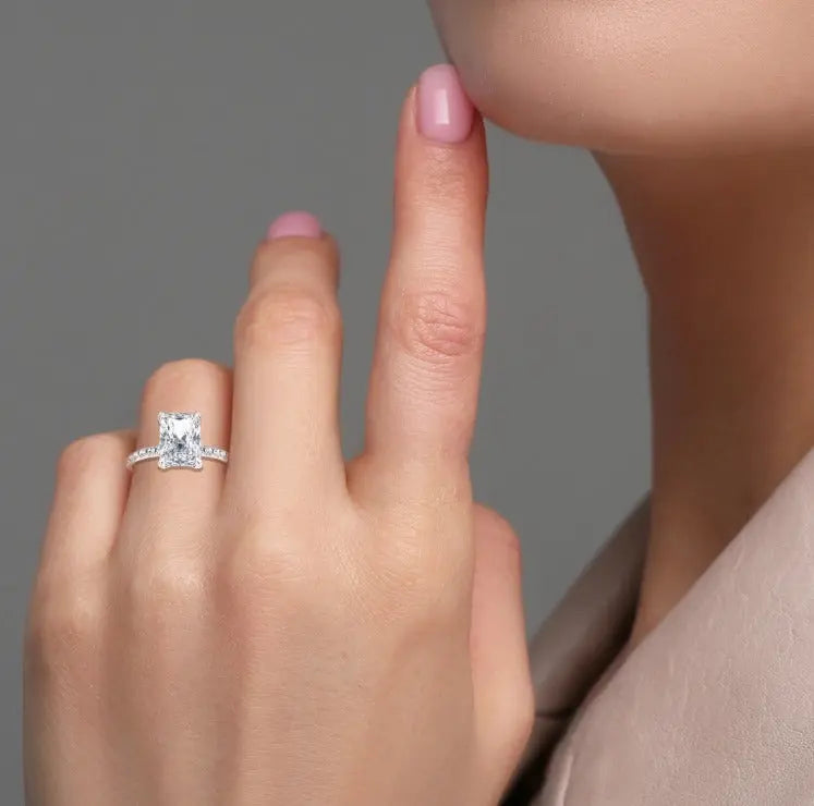 Radiant Cut Diamond Engagement Ring, 14K White Gold Solitaire Ring, Luxury Wedding Jewelry, Elegant Proposal Ring for Women. Cushionblue