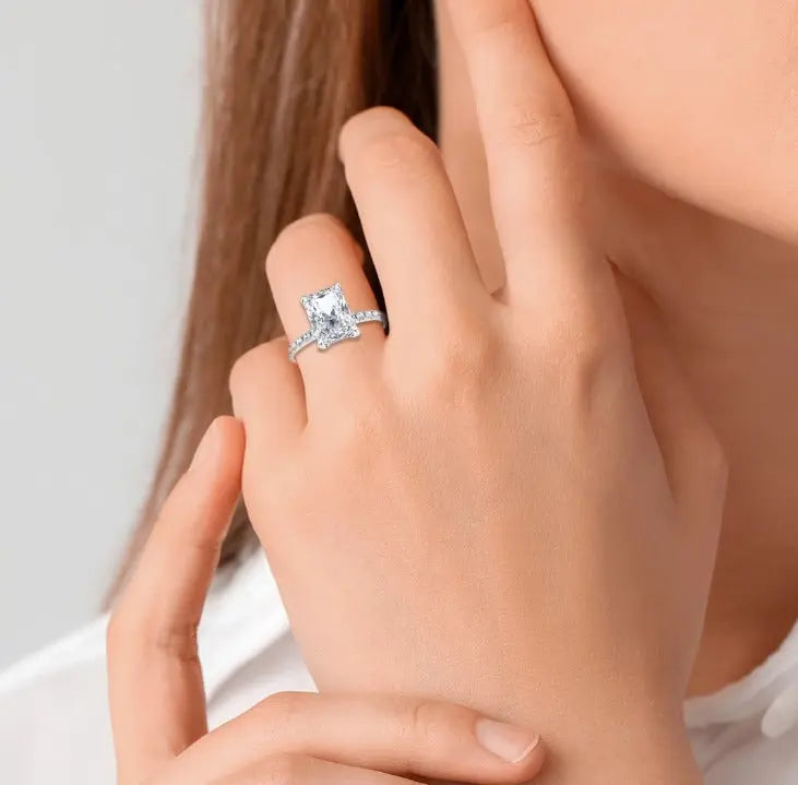 Radiant Cut Diamond Engagement Ring, 14K White Gold Solitaire Ring, Luxury Wedding Jewelry, Elegant Proposal Ring for Women. Cushionblue