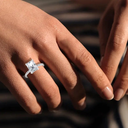 Radiant Cut Diamond Engagement Ring, 14K White Gold Solitaire Ring, Luxury Wedding Jewelry, Elegant Proposal Ring for Women. Cushionblue