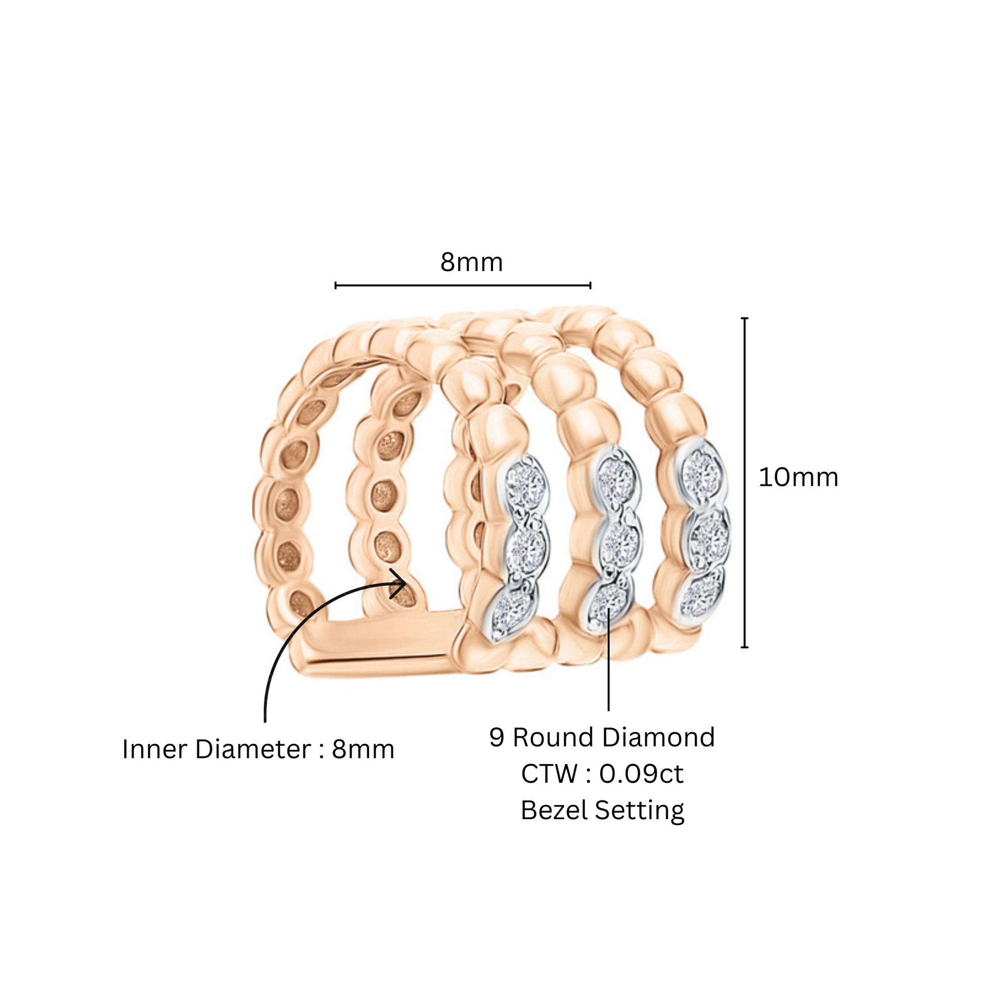 Diamond Ear Cuff in Gold, Rose Gold Diamond (0.09ct) Cuff, Helix Piercing. Cushionblue