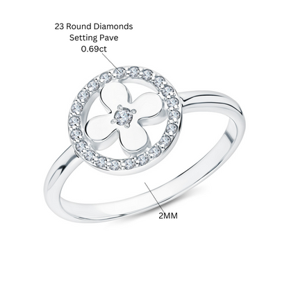 14k Solid Gold Four Petal Flower Diamond Ring | Clover Engagement Band | Art Deco Ring for Women, Bridesmaid Gift. Cushionblue
