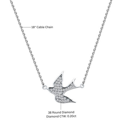 14k Gold Swallow Bird Necklace,Diamond Bird Pendent. Cushionblue
