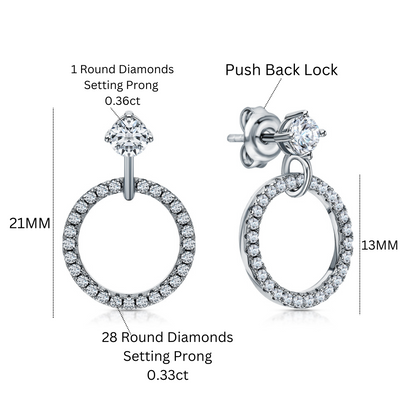 14K White Gold Diamond Cluster Circle Drop Earrings | Geometric Dangle Studs | Open Circle Earrings | Modern Wedding Jewelry | Gift for Women. Cushionblue