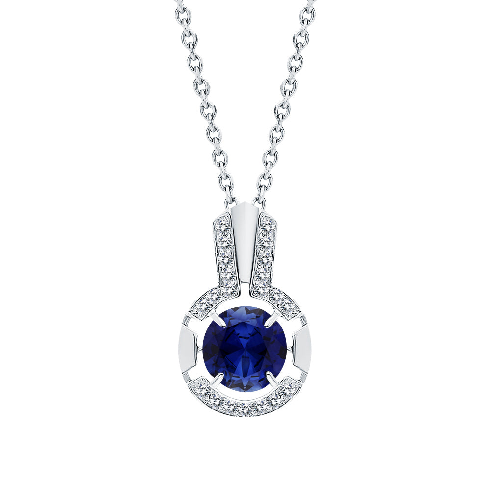 14k Blue Sapphire Round Pendant Cushionblue