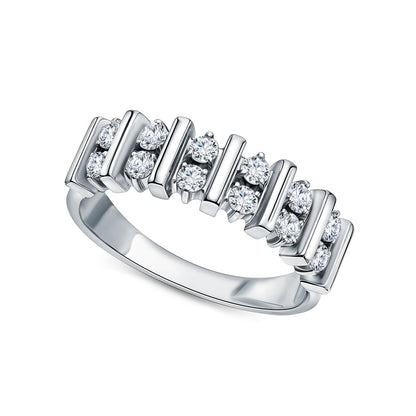 14k Solid Gold Diamond Eternity Band Ring | Bar Set Round Brilliant Cut Diamonds | Dainty Wedding or Anniversary Ring. Cushionblue
