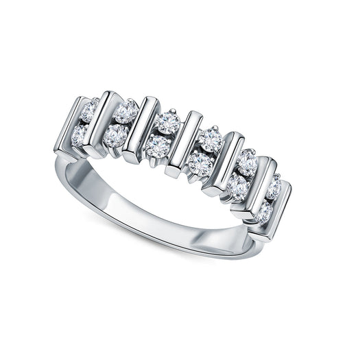 14k Solid Gold Diamond Eternity Band Ring | Bar Set Round Brilliant Cut Diamonds | Dainty Wedding or Anniversary Ring. Cushionblue