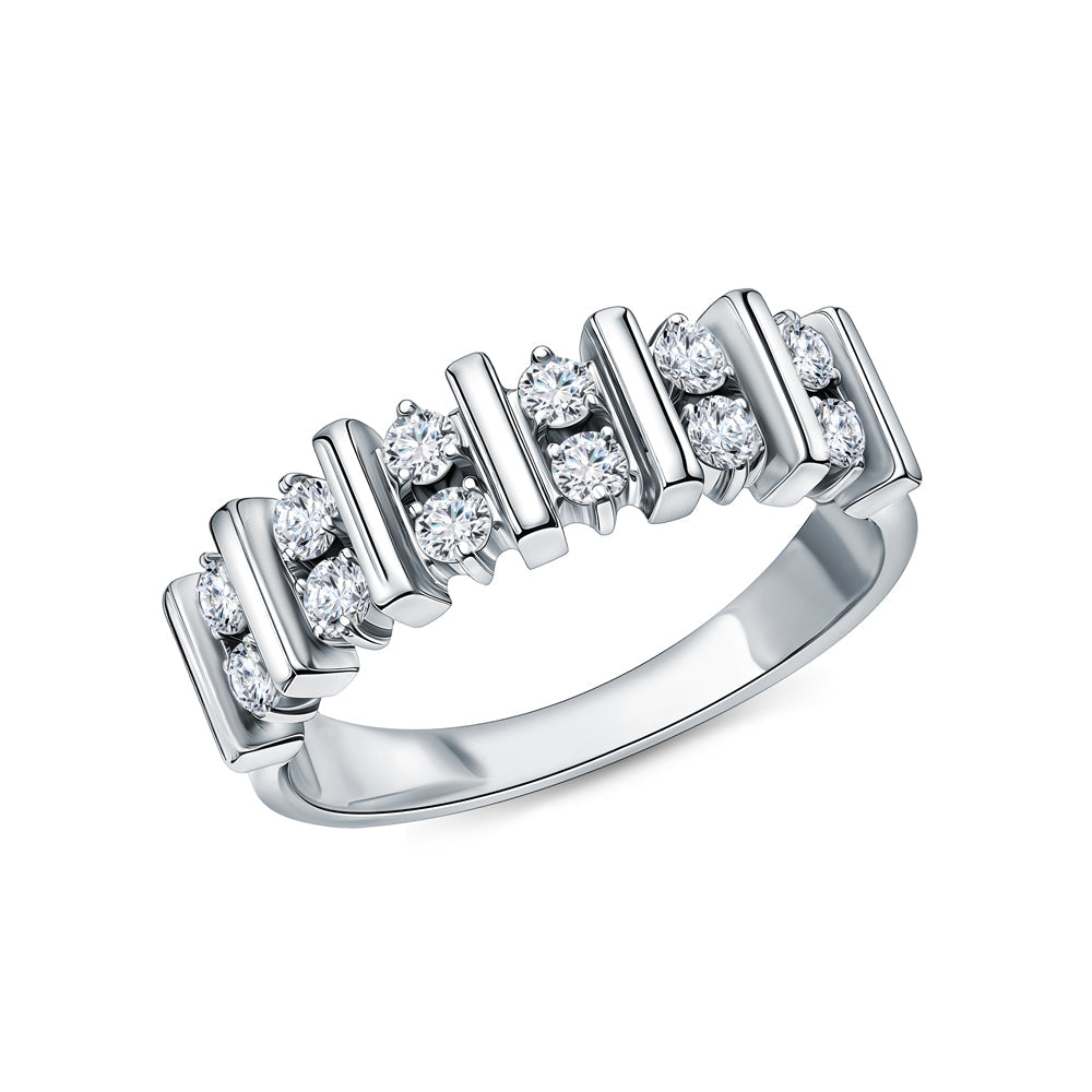 14k Solid Gold Diamond Eternity Band Ring | Bar Set Round Brilliant Cut Diamonds | Dainty Wedding or Anniversary Ring. Cushionblue