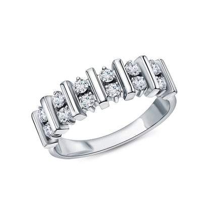 14k Solid Gold Diamond Eternity Band Ring | Bar Set Round Brilliant Cut Diamonds | Dainty Wedding or Anniversary Ring. Cushionblue