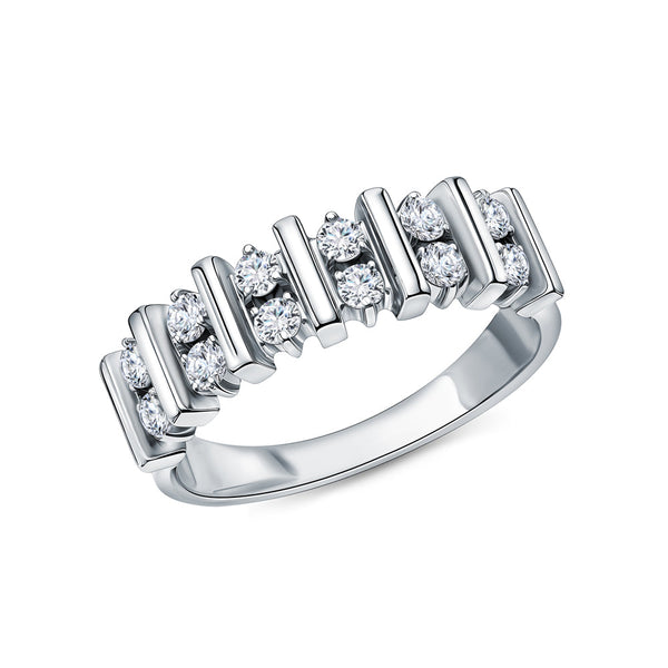 14k Solid Gold Diamond Eternity Band Ring | Bar Set Round Brilliant Cut Diamonds | Dainty Wedding or Anniversary Ring. Cushionblue