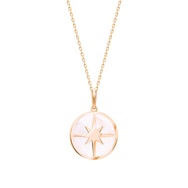 14K Gold Compass Necklace, Mother Of Pearl Compass Necklace, Birthstone Necklace. Cushionblue