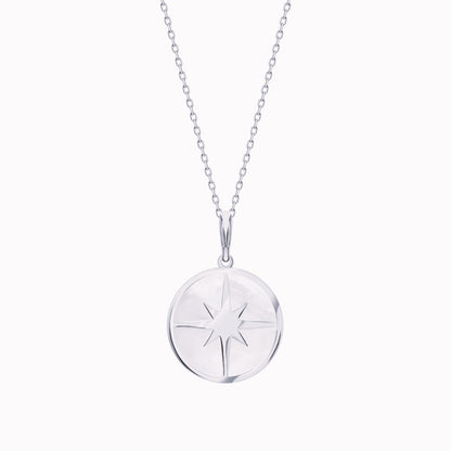 14K Gold Compass Necklace, Mother Of Pearl Compass Necklace, Birthstone Necklace. Cushionblue