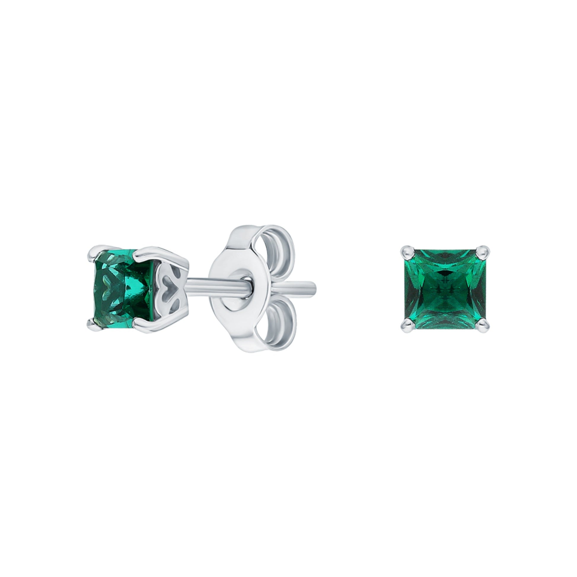 14K Solid Gold Emerald Square Cut Earrings. Cushionblue