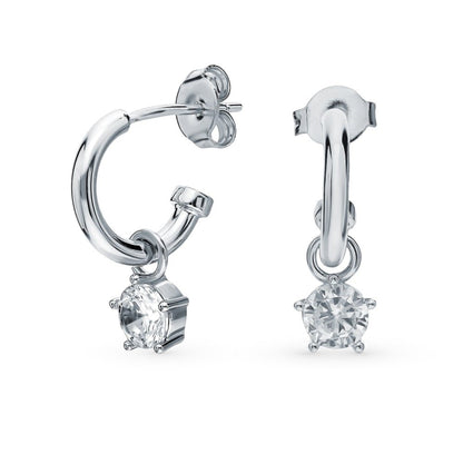 14K Diamond Drop Earrings, Drop Hoop Diamond Dangle Earrings Cushionblue