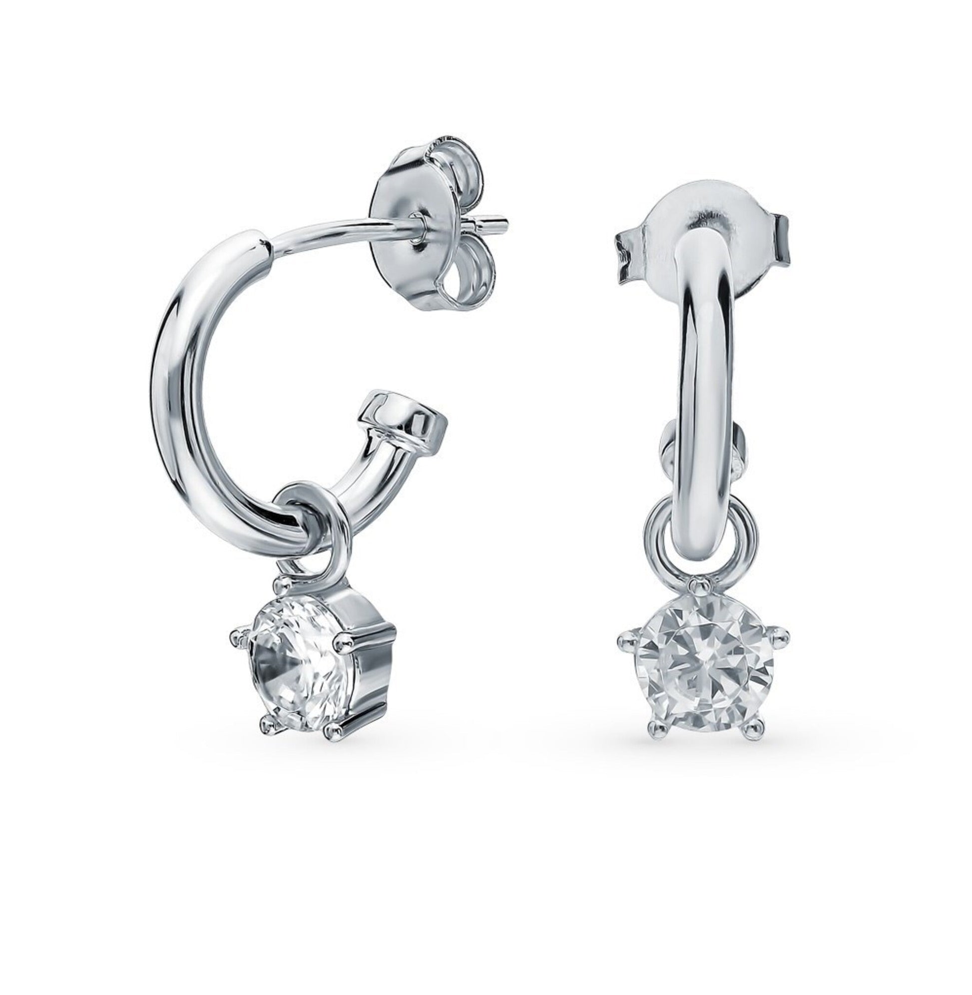 14K Diamond Drop Earrings, Drop Hoop Diamond Dangle Earrings Cushionblue