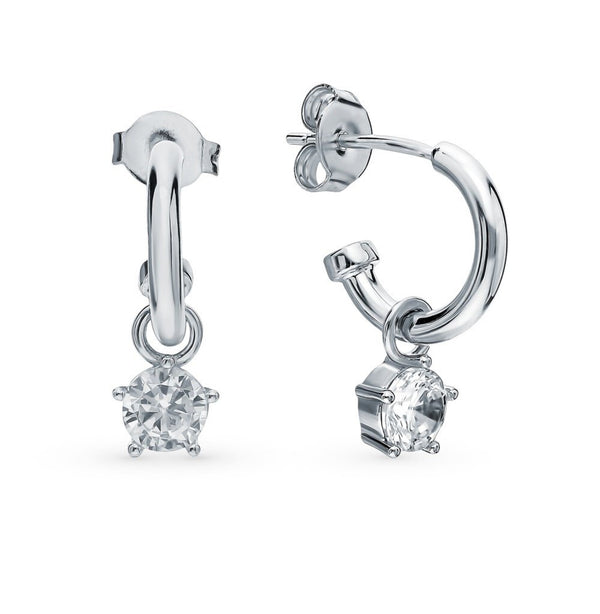 14K Diamond Drop Earrings, Drop Hoop Diamond Dangle Earrings Cushionblue