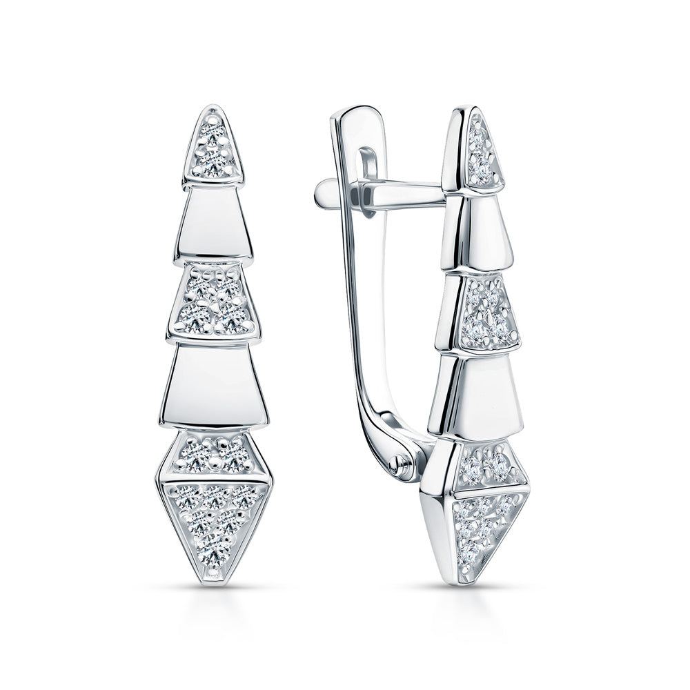 14K Gold Serpents Viper Diamond Drop Earrings – Geometric Pave Dangle Hoops with Latch Back | Modern Gold Earrings Gift for Her Cushionblue