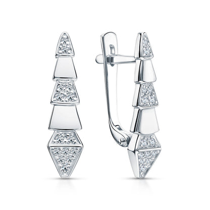 14K Gold Serpents Viper Diamond Drop Earrings – Geometric Pave Dangle Hoops with Latch Back | Modern Gold Earrings Gift for Her Cushionblue