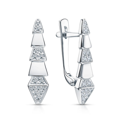 14K Gold Serpents Viper Diamond Drop Earrings – Geometric Pave Dangle Hoops with Latch Back | Modern Gold Earrings Gift for Her Cushionblue