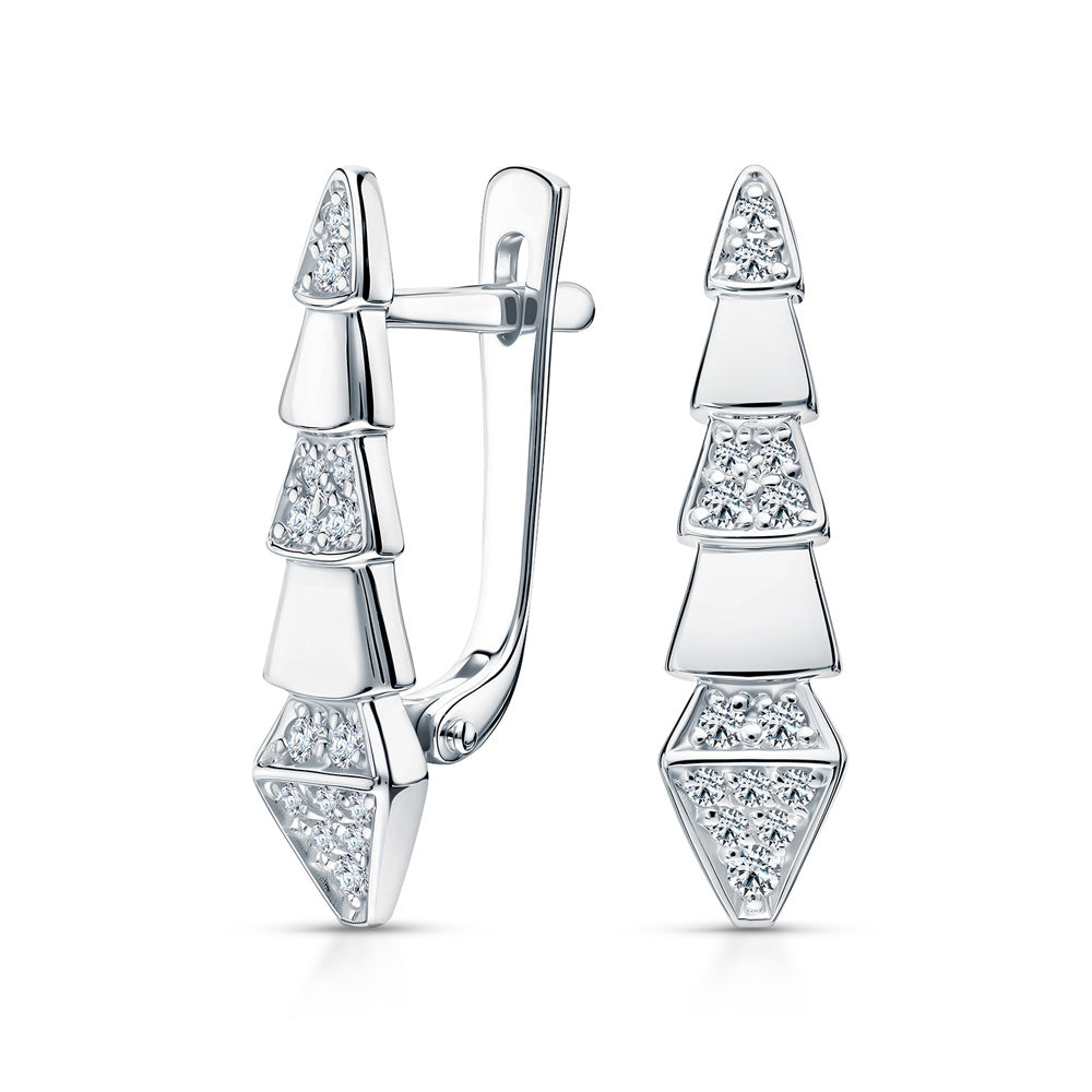 14K Gold Serpents Viper Diamond Drop Earrings – Geometric Pave Dangle Hoops with Latch Back | Modern Gold Earrings Gift for Her Cushionblue