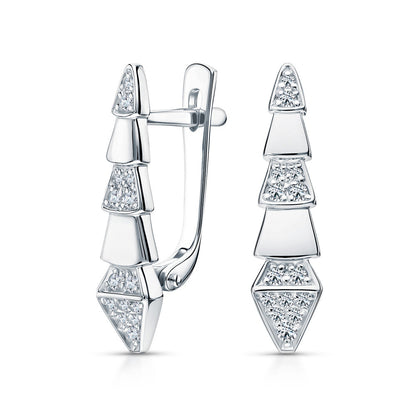 14K Gold Serpents Viper Diamond Drop Earrings – Geometric Pave Dangle Hoops with Latch Back | Modern Gold Earrings Gift for Her Cushionblue