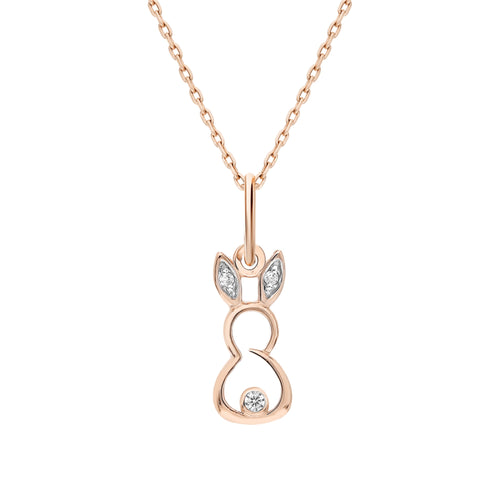 14k Solid Gold Diamond Rabbit Pendant | Bunny Charm Necklace | Handcrafted Animal Jewelry Gift for Her Cushionblue