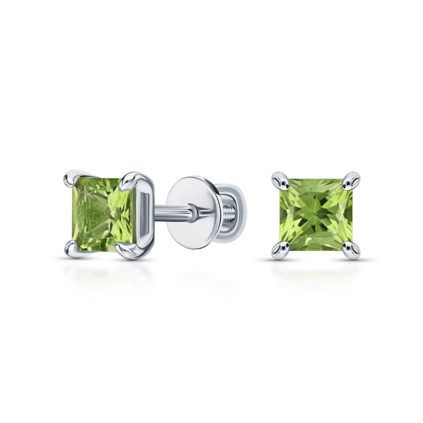 14K Gold Green Gemstone Studs | Princess Cut Chrysolite Peridot Stud Earrings |  Square Birthstone Earrings | Gift For Her. Cushionblue