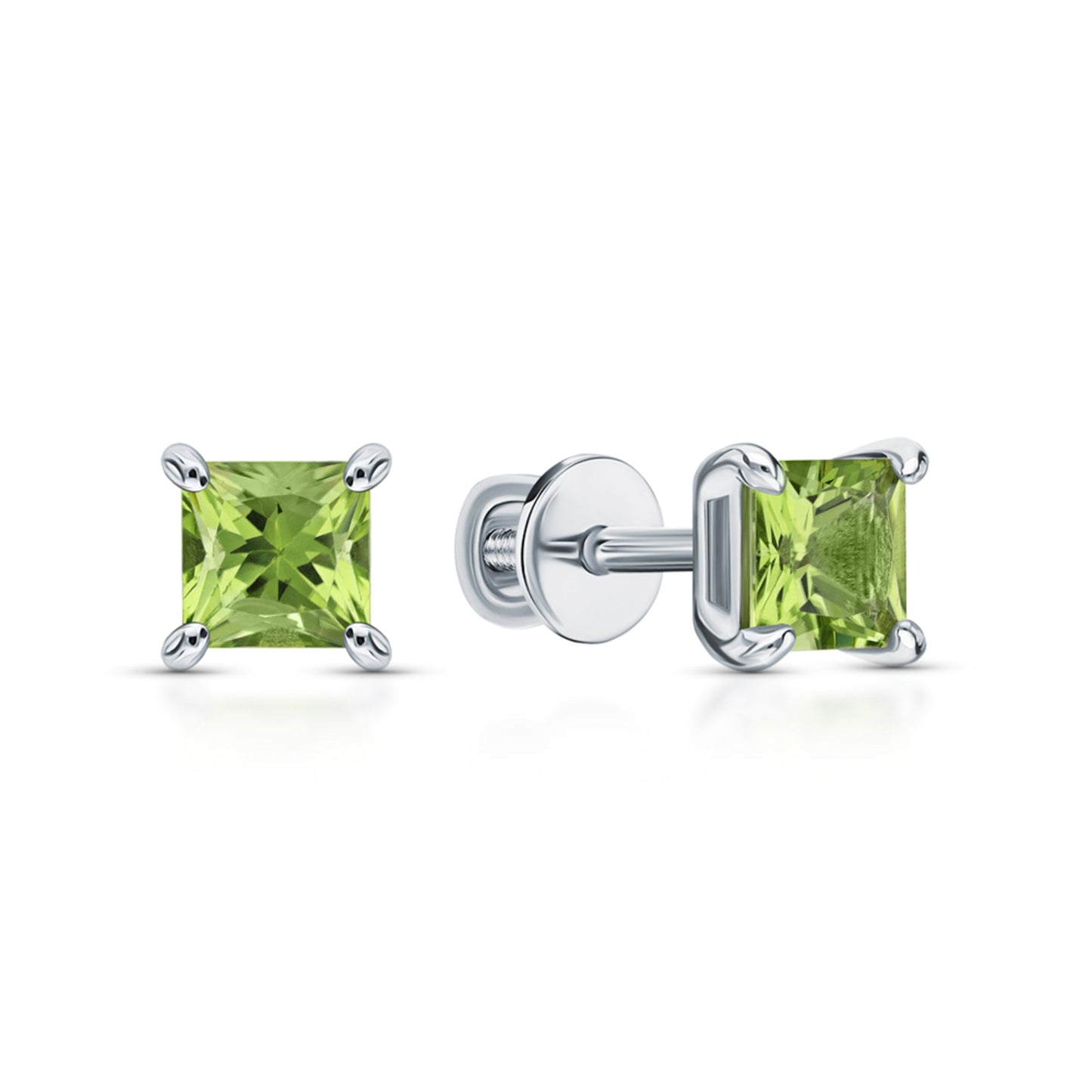 14K Gold Green Gemstone Studs | Princess Cut Chrysolite Peridot Stud Earrings |  Square Birthstone Earrings | Gift For Her. Cushionblue