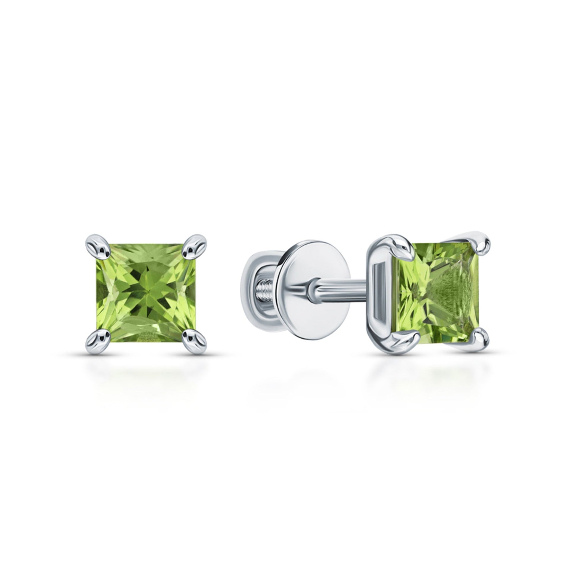 14K Gold Green Gemstone Studs | Princess Cut Chrysolite Peridot Stud Earrings |  Square Birthstone Earrings | Gift For Her. Cushionblue
