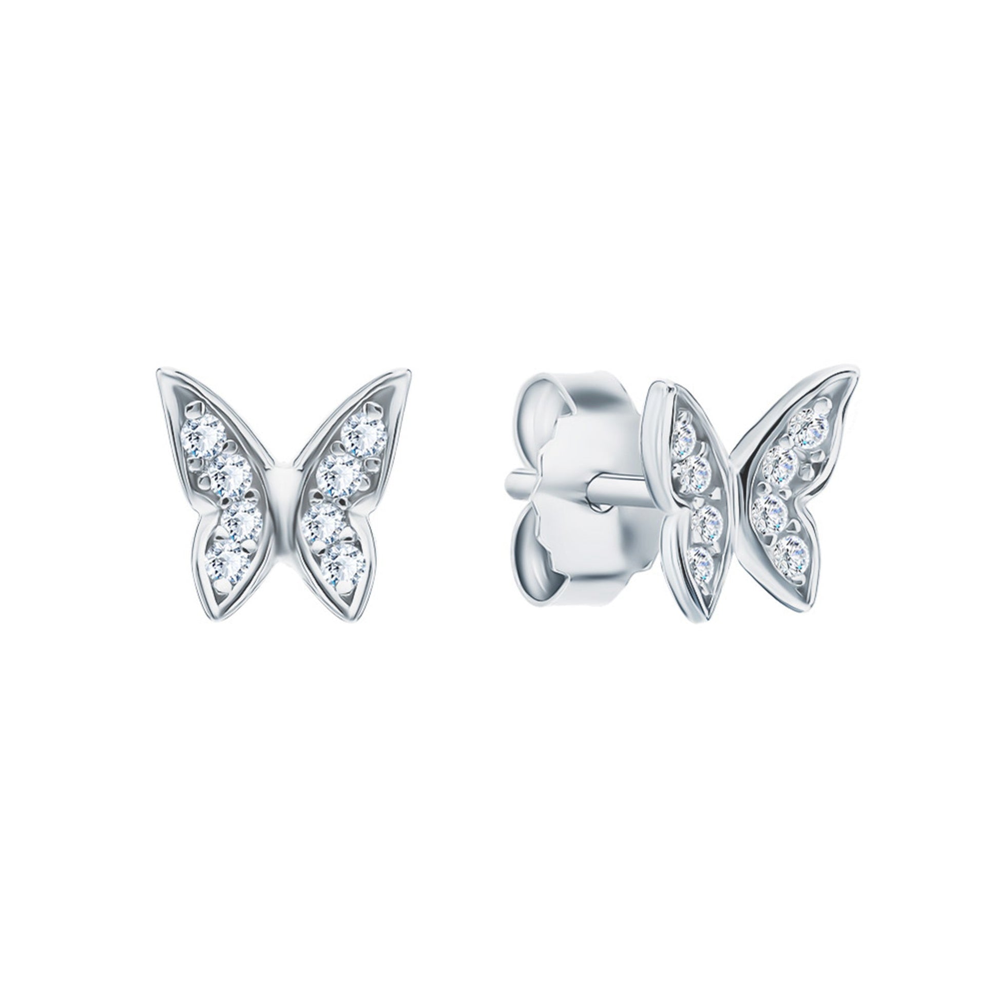 Butterfly Jacket Diamond Earrings, 14k Gold Butterfly Stud Earrings. Cushionblue
