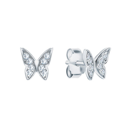 Butterfly Jacket Diamond Earrings, 14k Gold Butterfly Stud Earrings. Cushionblue