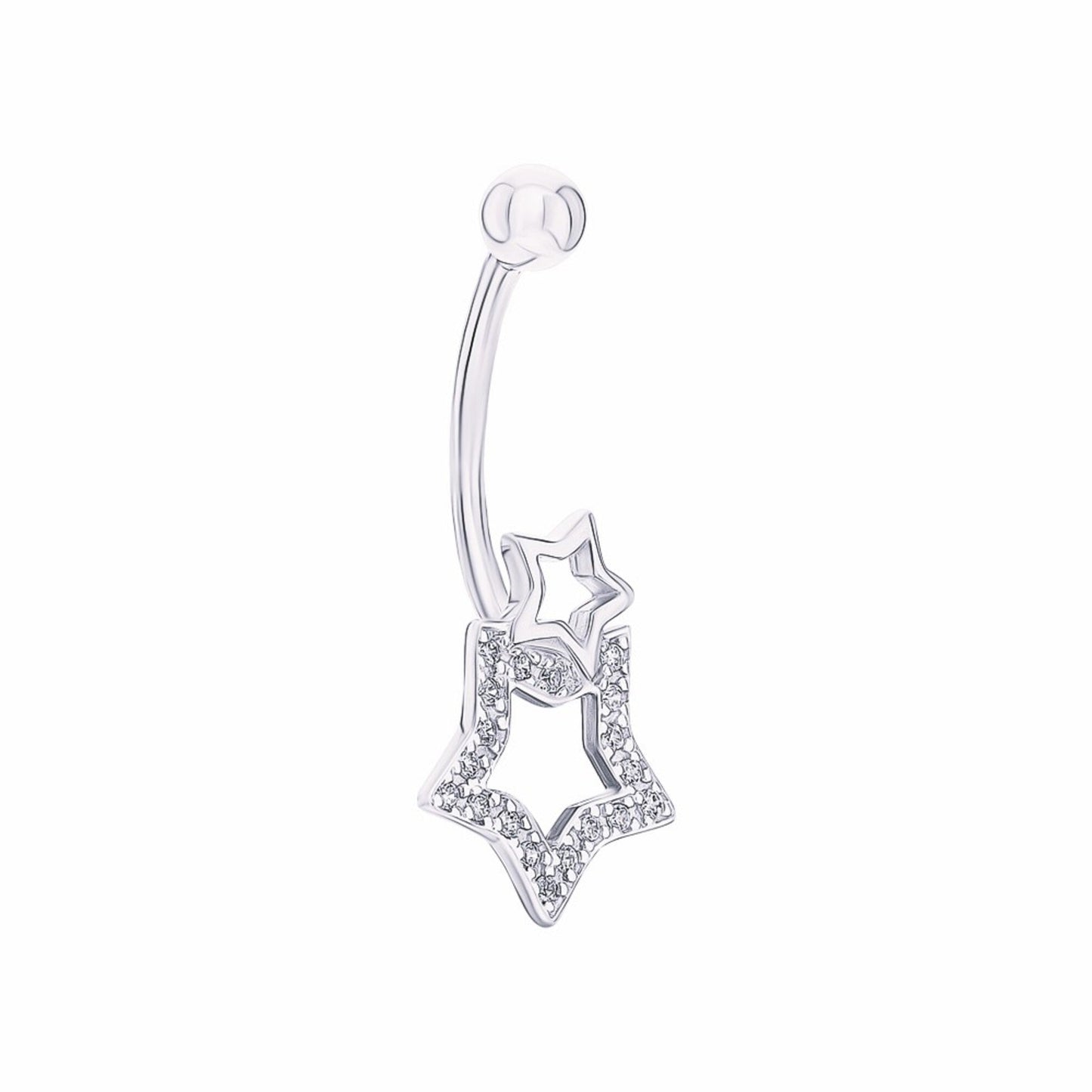 14k Gold Double Star Diamond Dangle Belly Ring | Star Navel Piercing Jewelry | Elegant Belly Button Ring Gift for Her. Cushionblue