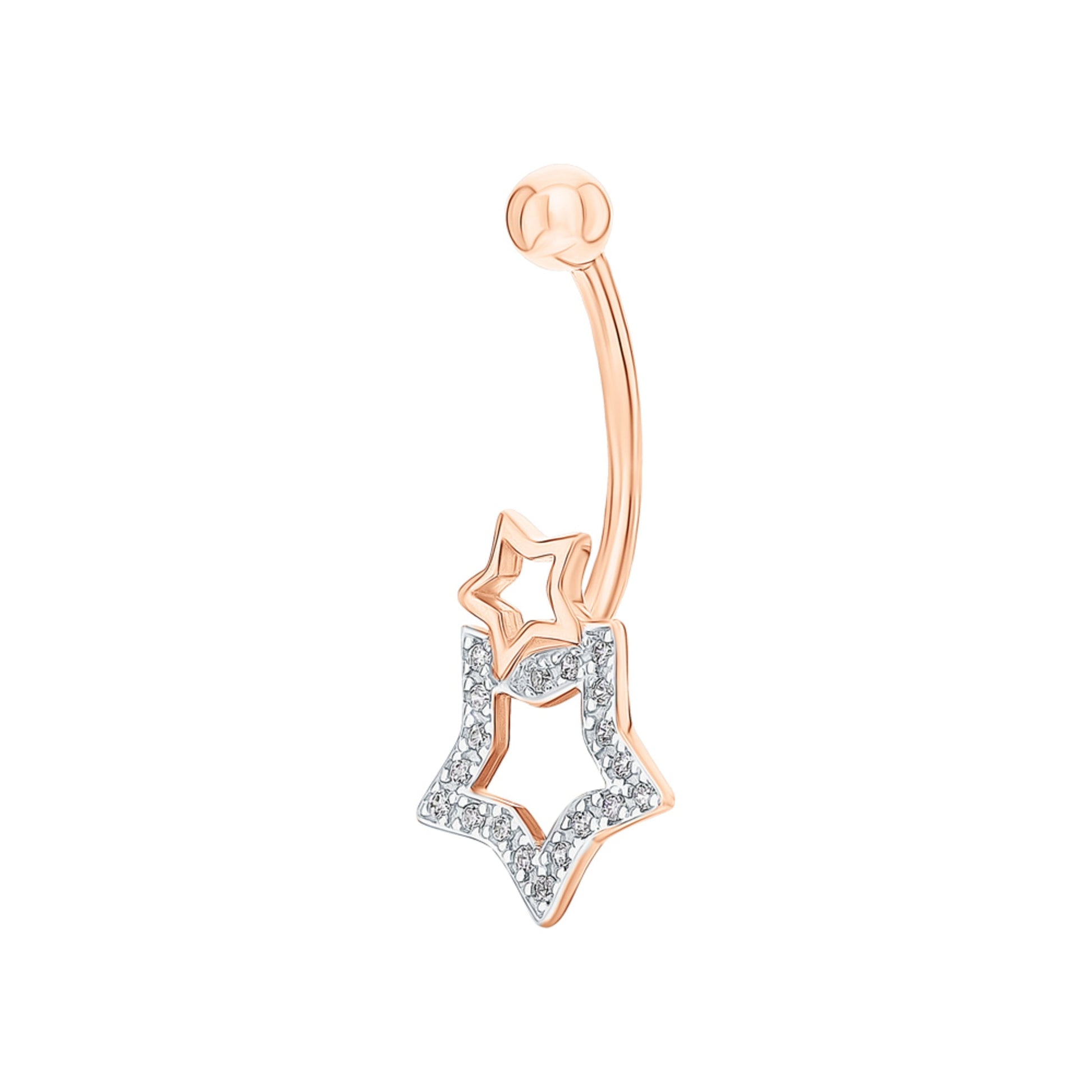 14k Gold Double Star Diamond Dangle Belly Ring | Star Navel Piercing Jewelry | Elegant Belly Button Ring Gift for Her. Cushionblue