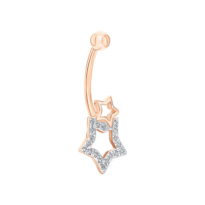 14k Gold Double Star Diamond Dangle Belly Ring | Star Navel Piercing Jewelry | Elegant Belly Button Ring Gift for Her. Cushionblue