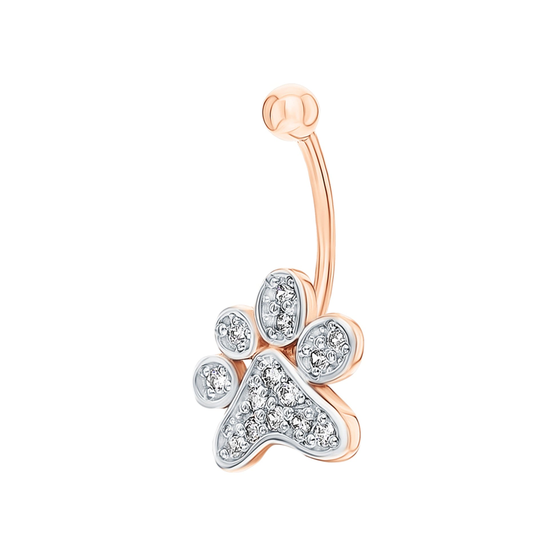 14K Gold Diamond Paw Belly Ring |  Dog Paw Navel Piercing | Gold Belly Bar | Sparkling Paw Print Charm | Body Jewelry for Women | Pet Lover Gift. Cushionblue