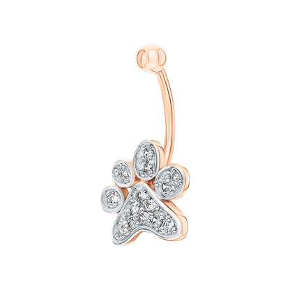 14K Gold Diamond Paw Belly Ring |  Dog Paw Navel Piercing | Gold Belly Bar | Sparkling Paw Print Charm | Body Jewelry for Women | Pet Lover Gift. Cushionblue