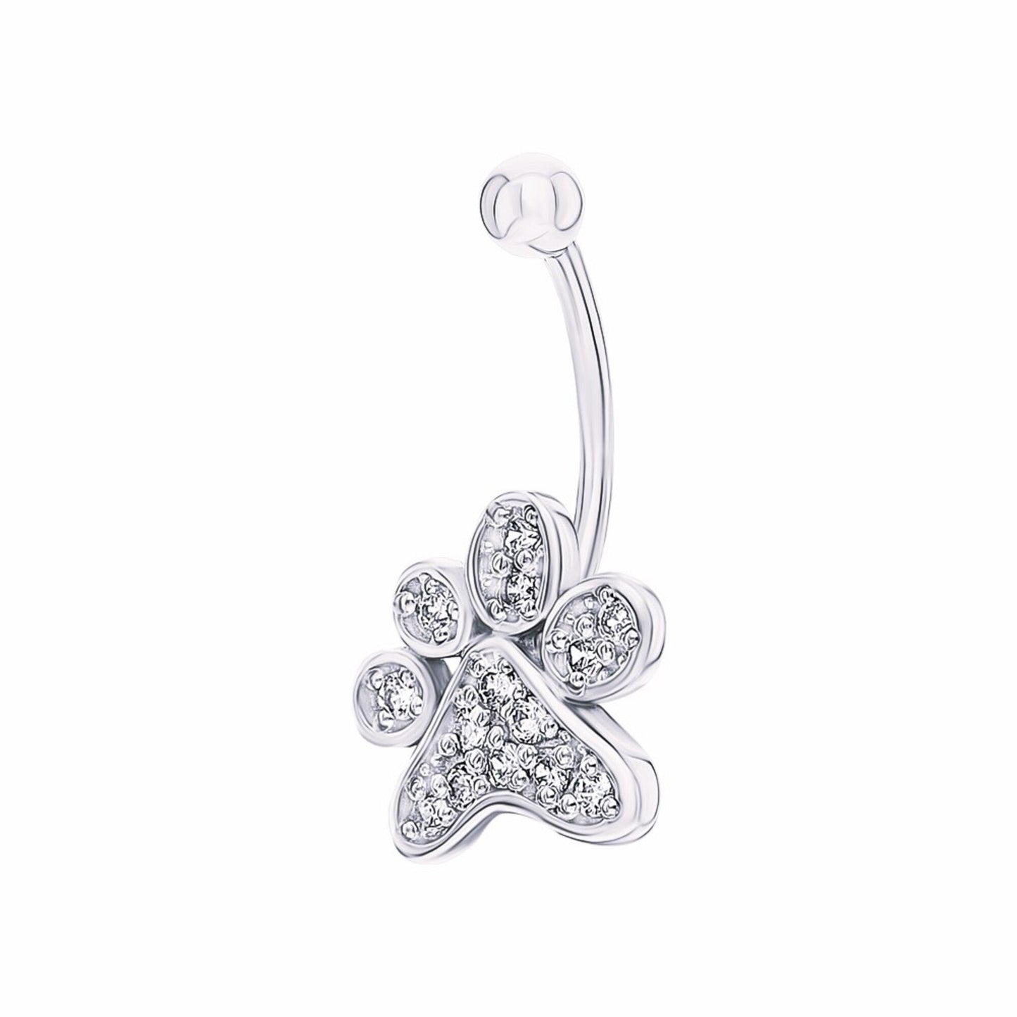 14K Gold Diamond Paw Belly Ring |  Dog Paw Navel Piercing | Gold Belly Bar | Sparkling Paw Print Charm | Body Jewelry for Women | Pet Lover Gift. Cushionblue
