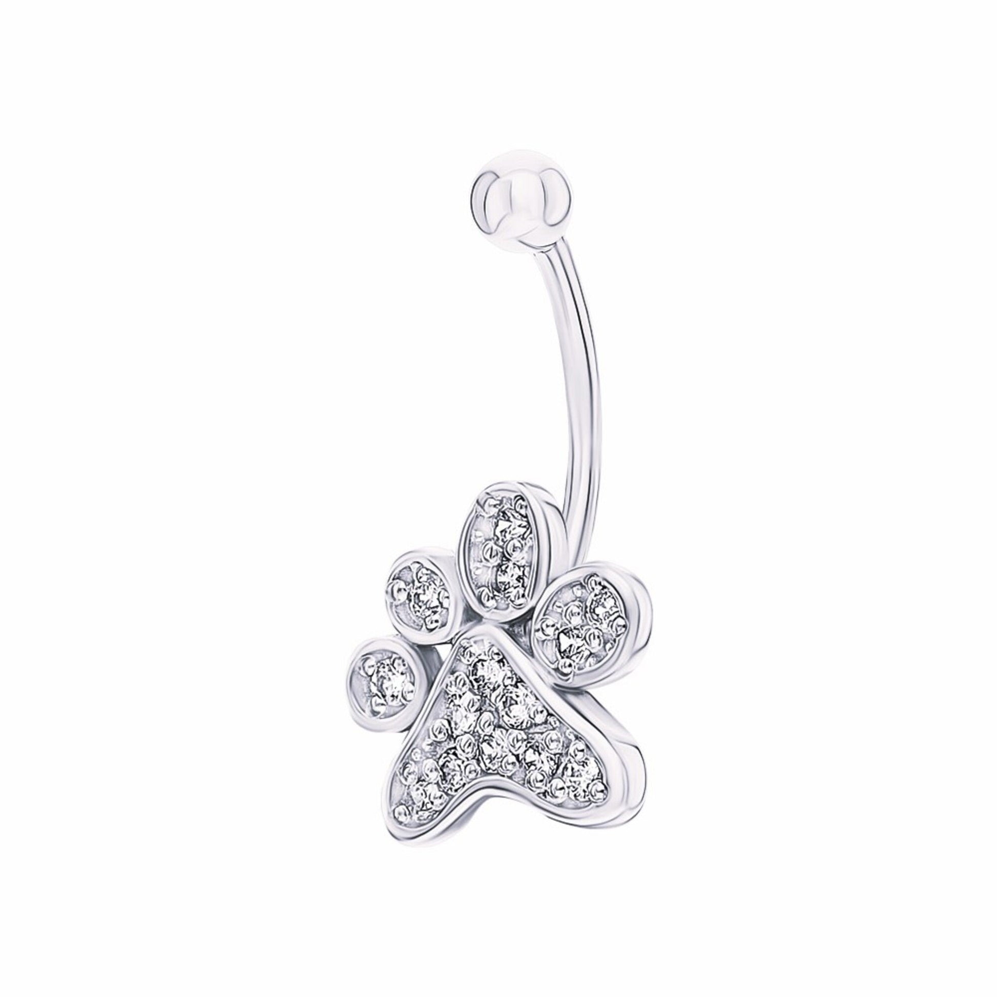 14K Gold Diamond Paw Belly Ring |  Dog Paw Navel Piercing | Gold Belly Bar | Sparkling Paw Print Charm | Body Jewelry for Women | Pet Lover Gift. Cushionblue