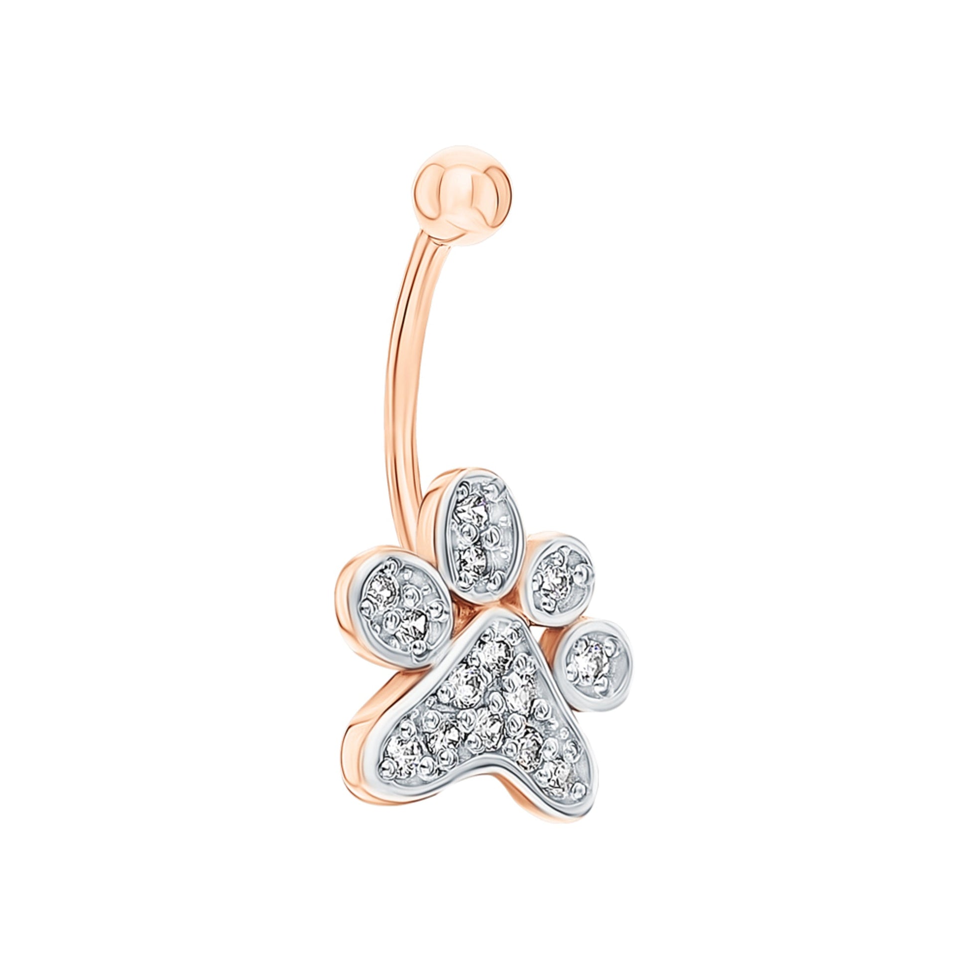 14K Gold Diamond Paw Belly Ring |  Dog Paw Navel Piercing | Gold Belly Bar | Sparkling Paw Print Charm | Body Jewelry for Women | Pet Lover Gift. Cushionblue