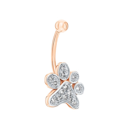 14K Gold Diamond Paw Belly Ring |  Dog Paw Navel Piercing | Gold Belly Bar | Sparkling Paw Print Charm | Body Jewelry for Women | Pet Lover Gift. Cushionblue