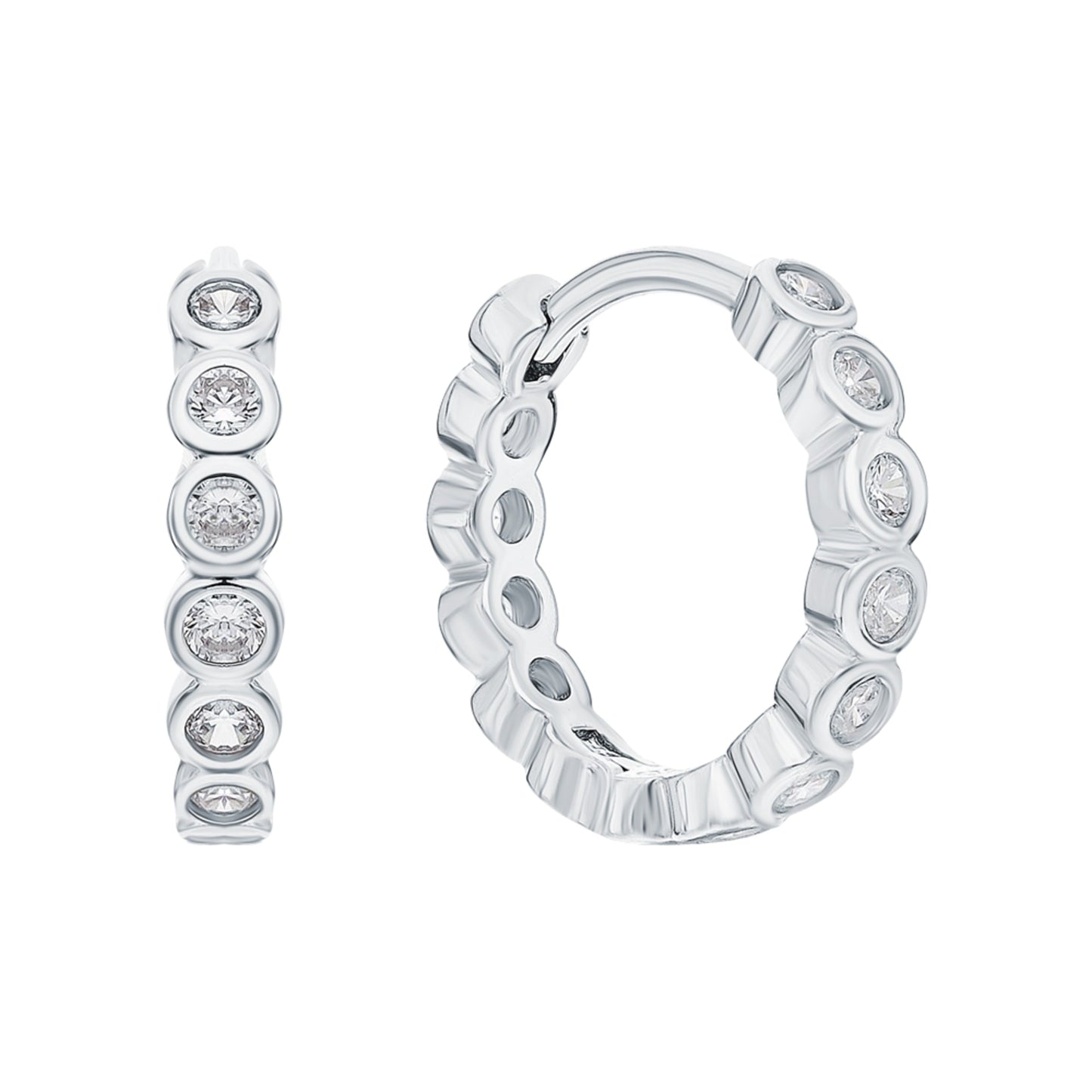 Elegant 14K Solid White Gold Diamond Huggie Earrings |Bezel Set Natural Diamond |Minimalist Fine Jewelry | Real Gold Hoop Earrings for Women Cushionblue