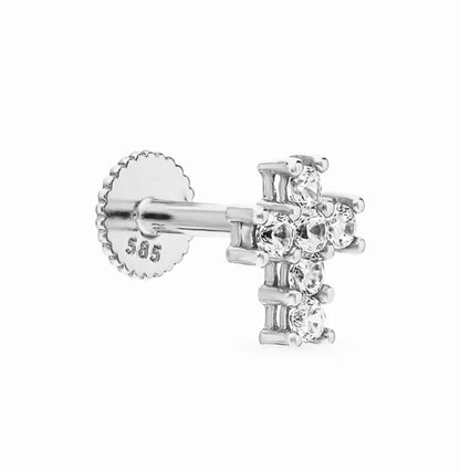 Cross Diamond Stud Earring Cushionblue