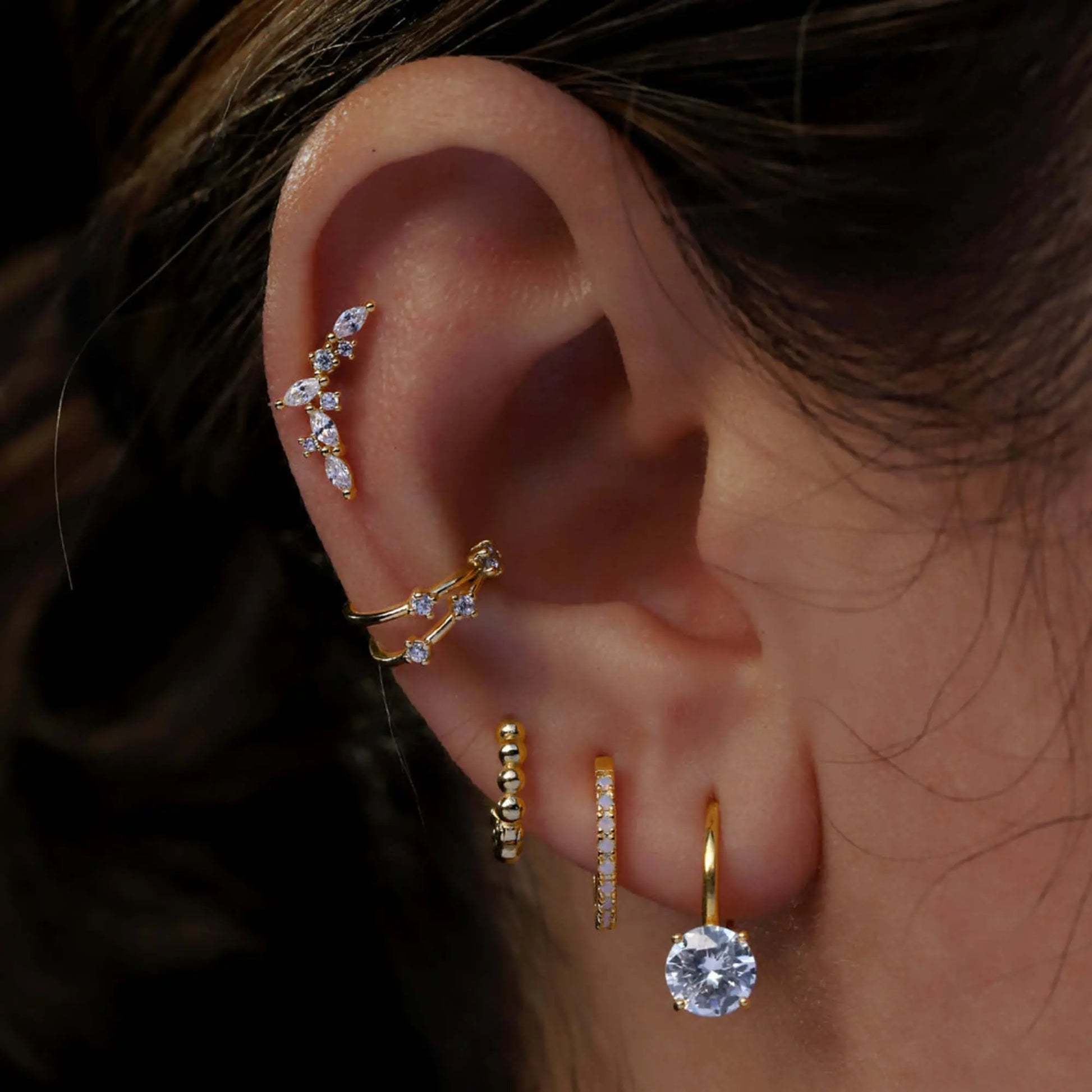 Gold Dainty Olive Leaf Ear Piercing Cushionblue