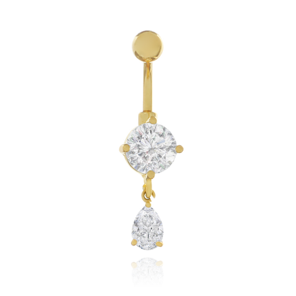 Tear Drop Belly Button Ring, Dangle Pear Shape Diamond (2.75ct) Belly, 14g Threaded. Cushionblue