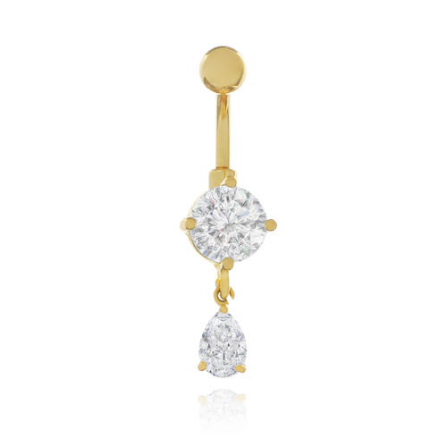 Tear Drop Belly Button Ring, Dangle Pear Shape Diamond (2.75ct) Belly, 14g Threaded. Cushionblue