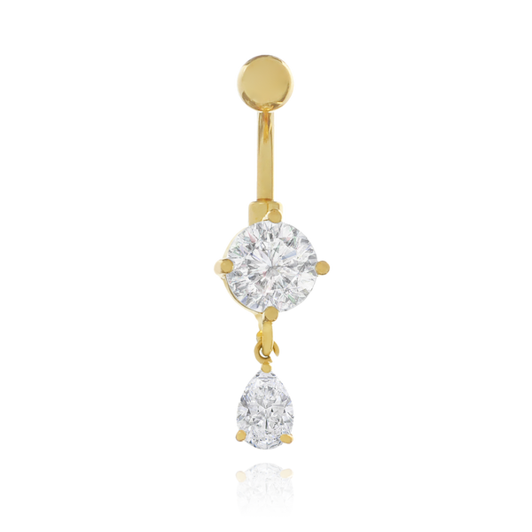 Tear Drop Belly Button Ring, Dangle Pear Shape Diamond (2.75ct) Belly, 14g Threaded. Cushionblue